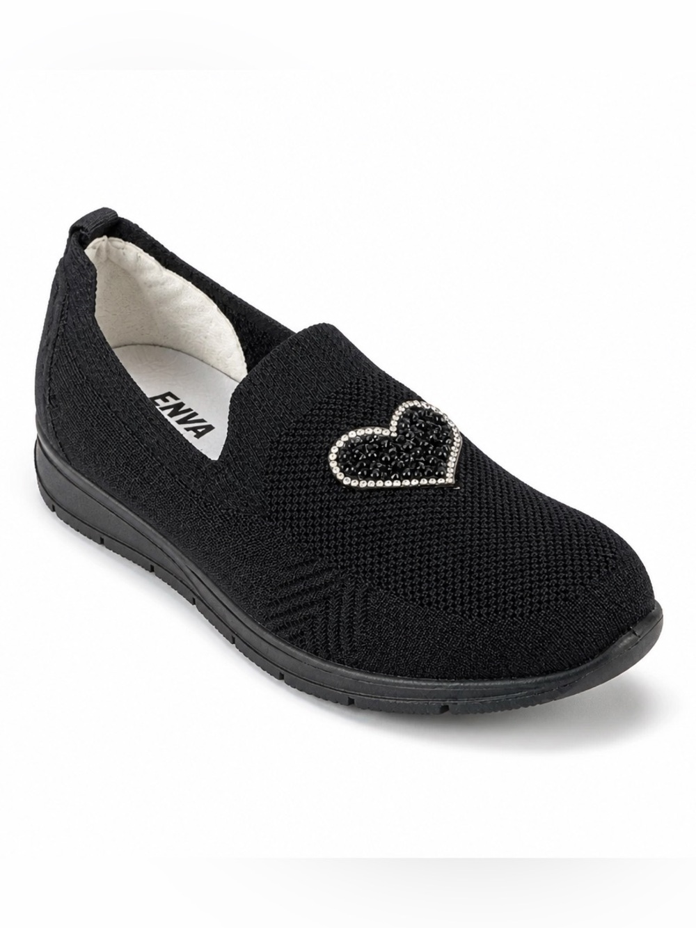 Enval Women’s Black Fabric Slip-On Comfort Loafers with Heart Accent - Picture 5 of 12